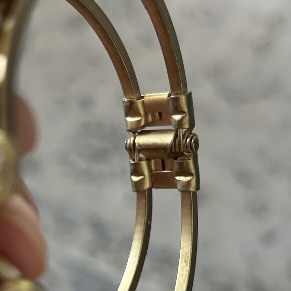 Gold Tone Floral Crystal Hinged Bracelet Rhinestone Flower Cluster Cuff - Picture 6 of 7